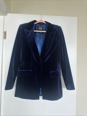 River Island Velvet Blazer Jacket - Deep Navy Blue